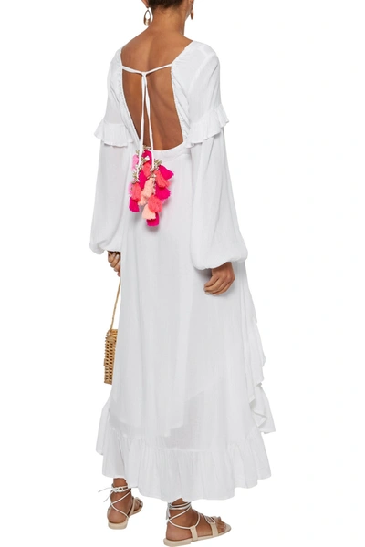 Sundress Magdalena Asymmetric Ruffled Crinkled-gauze Dress In White