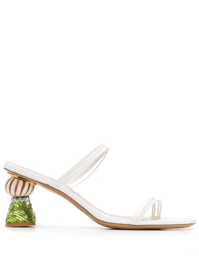 Jacquemus Vallena Sequin-embellished Leather Mules In White,green