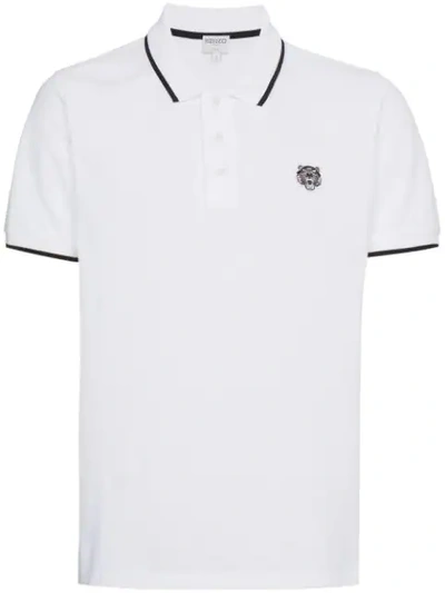 Kenzo Tiger Crest Tipped Pique Polo In White