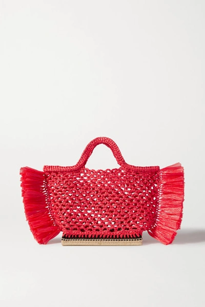 Altuzarra Espadrille Small Fringed Raffia Tote In Red