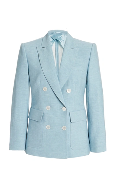 Max Mara Ottuso Double-breasted Linen And Silk-blend Blazer In Blue