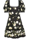 Alice And Olivia Wylie Crochet-trimmed Floral-print Cotton-blend Mini Dress In Spring Shower Black