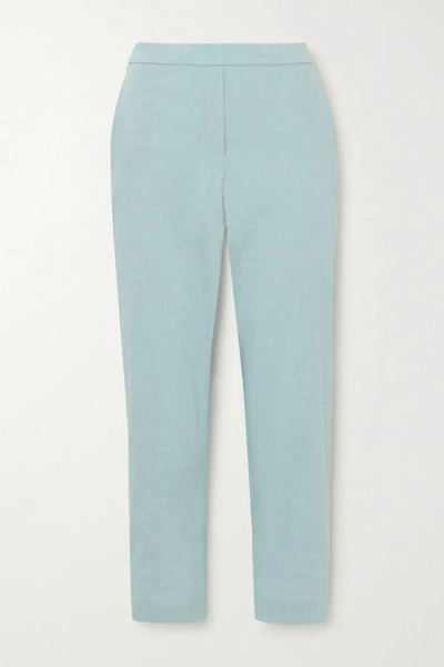 Theory Organic Linen-blend Straight-leg Pants In Sky