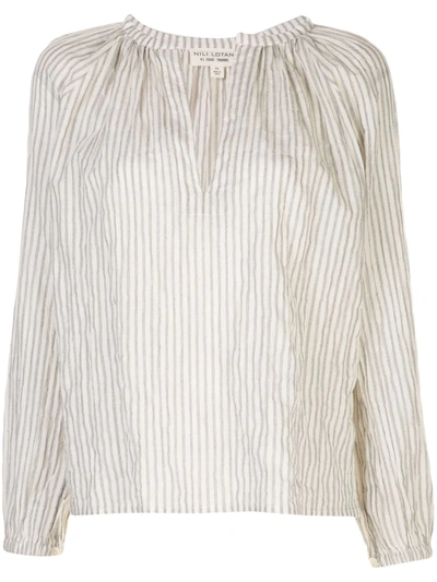 Nili Lotan Brooke Gathered Striped Cotton-blend Voile Top In White