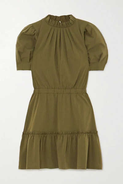 Alice And Olivia Vida Puff Sleeve Ruffle Dress In Olive