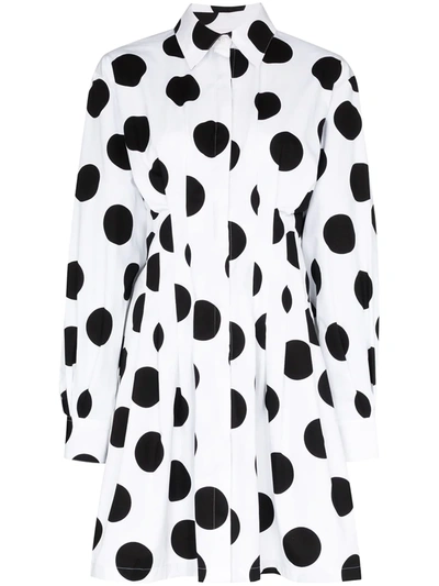 Carolina Herrera Pleated Polka-dot Cotton-twill Mini Shirt Dress In White