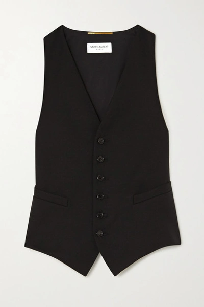 Saint Laurent Grain De Poudre Wool And Silk-satin Vest In Black