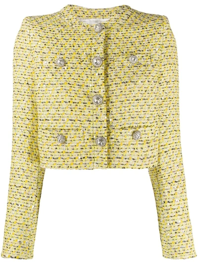 Alessandra Rich Cropped Crystal-embellished Sequined Tweed Jacket In Yellow