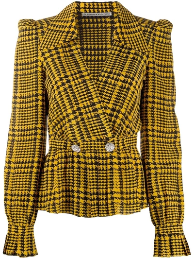 Alessandra Rich Double-breasted Crystal-embellished Houndstooth Silk Blouse In Yellow