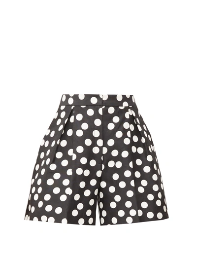 Carolina Herrera Pleated Polka-dot Cotton And Silk-blend Faille Shorts In Black White