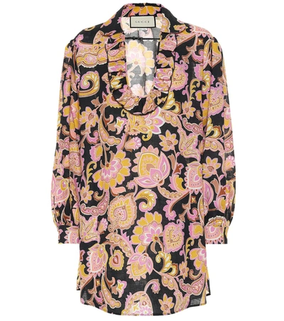 Gucci Paisley Print Linen Kaftan Shirt In Pink