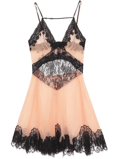 Gucci Chiffon And Lace Short Slip Dress In Pink