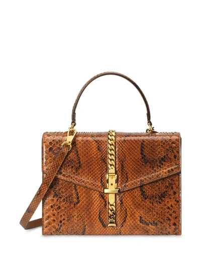 Gucci Sylvie 1969 Python Small Top Handle Bag In Brown Python