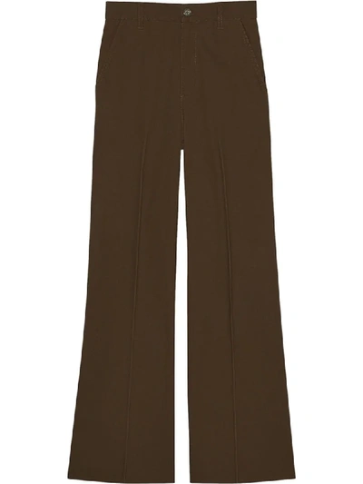 Gucci Washed Cotton Flare Pant In Brown