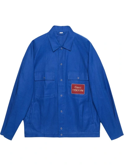 Gucci Eterotopia-patch Oversized Jacket In Blue