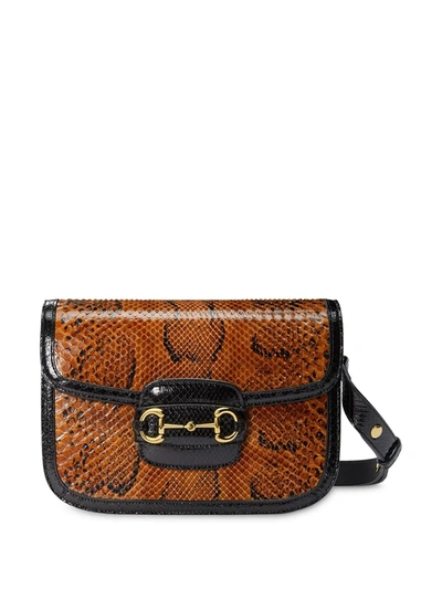 Gucci 1955 Horsebit Snakeskin Shoulder Bag In Brown