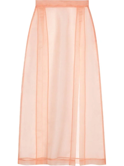 Gucci Silk Organdy Skirt With Slit In Pink