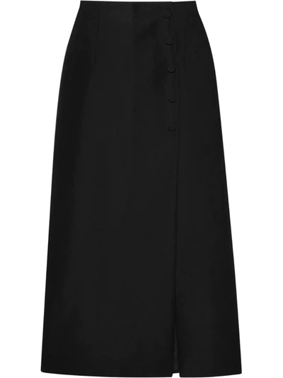 Gucci Cotton Viscose Faille Skirt With Slit In Black