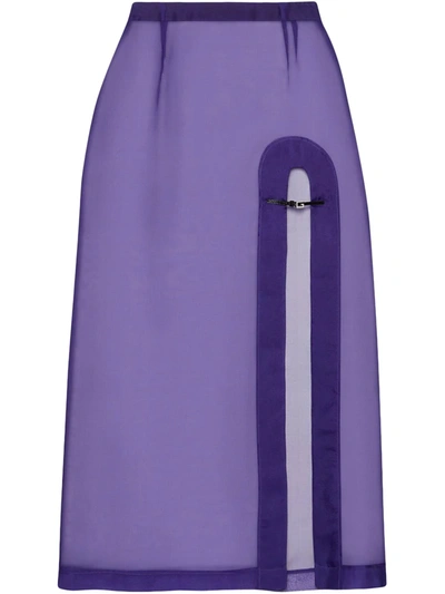 Gucci Silk Organdy Skirt With Slit In Purple
