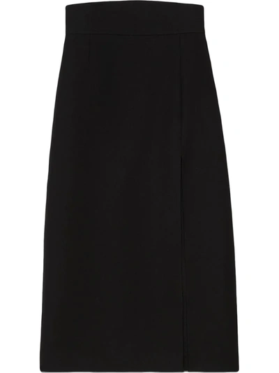Gucci Cady Crepe Wool/silk Skirt With Front Slit In Black