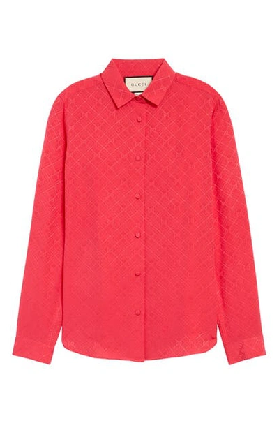 Gucci Gg Check Silk Crepe Jacquard Shirt In Fushia