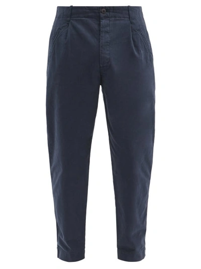 Folk Assembly Cropped Cotton-twill Chino Trousers In Navy