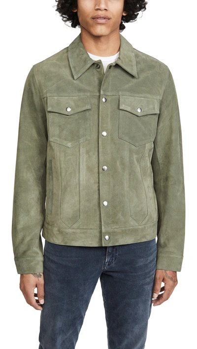 Frame Men's Modern Suede Trucker Jacket In Deep Army