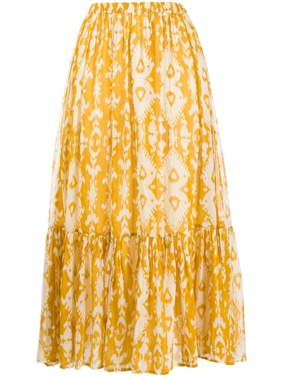 Mes Demoiselles Sumatra Ikat-print Cotton-voile Skirt In Yellow