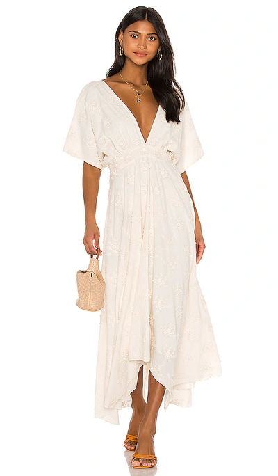 Mes Demoiselles Ophidis Floral-embroidered Cotton Maxi Dress In Neutrals