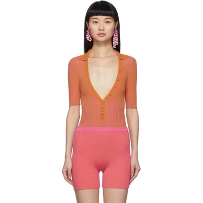 Jacquemus Yauco Button-down Ribbed-jersey Bodysuit In Orange