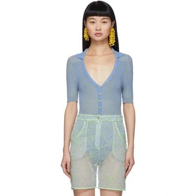 Jacquemus Yauco Buttoned Ribbed-jersey Bodysuit In Blue