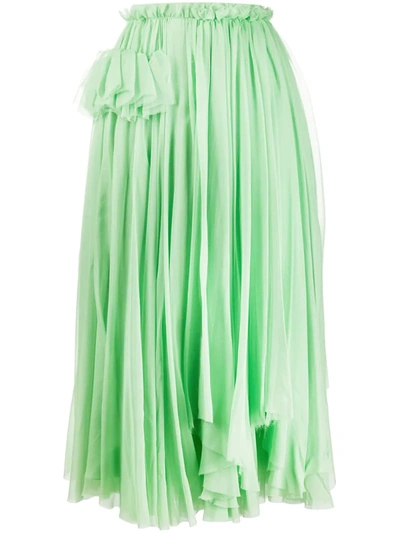Rochas Ruffle-trimmed Silk-chiffon Skirt In Green