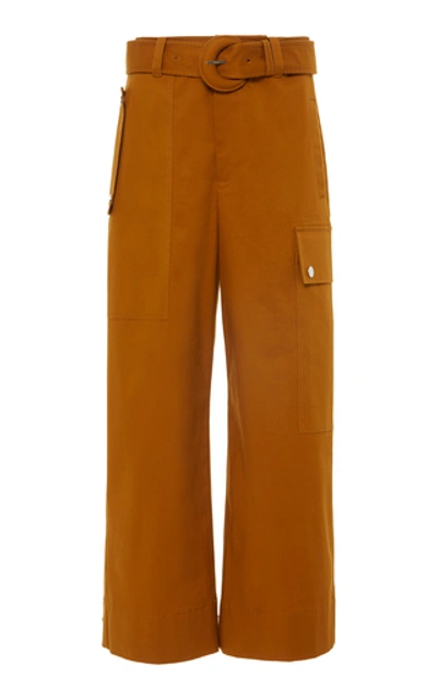 Proenza Schouler White Label Belted Cotton-blend Gabardine Wide-leg Trousers In Brown