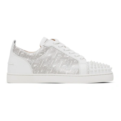 Christian Louboutin Louis Junior Spikes Printed Leather Sneakers In White
