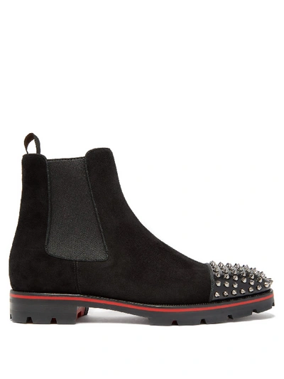 Christian Louboutin Melon Spike-embellished Suede Chelsea Boots In Black
