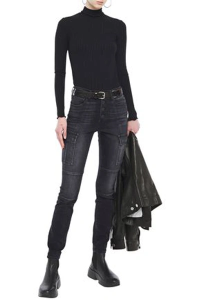 3x1 Ruffle-trimmed Ribbed Jersey Turtleneck Top In Black