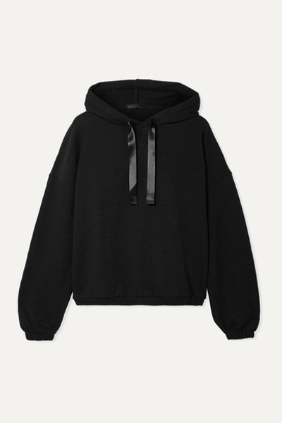 Atm Anthony Thomas Melillo Satin-trimmed French Cotton-blend Terry Hoodie In Black
