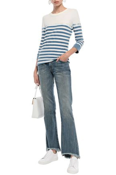 Current Elliott The Poolboy Bleached Striped Cotton-jersey Top In Storm Blue