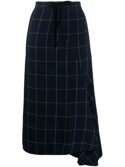 Mcq By Alexander Mcqueen Asymmetric Checked Twill Midi Skirt In Blue
