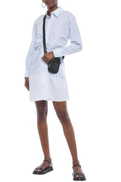 Mcq By Alexander Mcqueen Sateen-paneled Ruched Striped Cotton-poplin Mini Shirt Dress In White