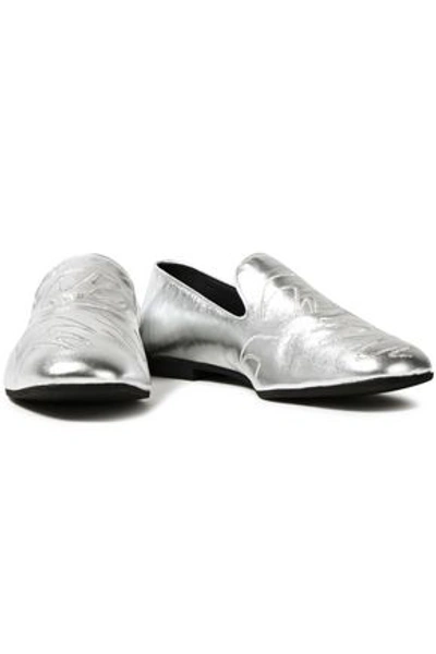 Mcq By Alexander Mcqueen Unity Embroidered Metallic Leather Loafers In Silver