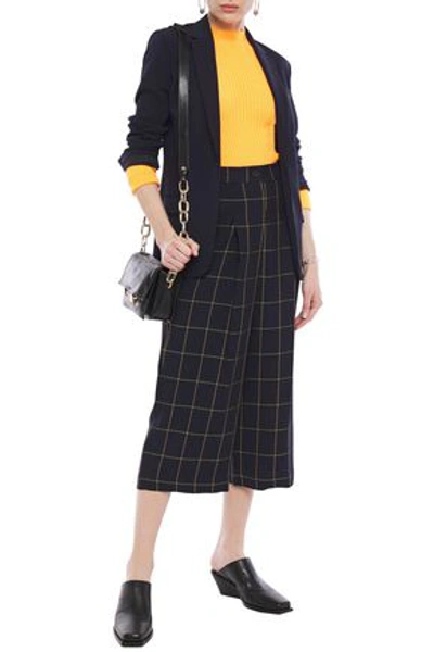 Mcq By Alexander Mcqueen Cropped Pleated Checked Twill Wide-leg Pants In Midnight Blue