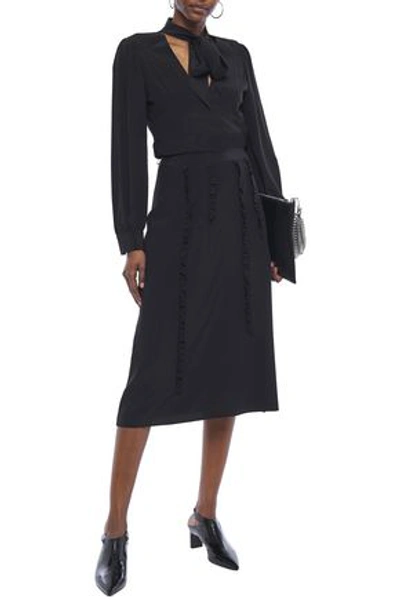 Mcq By Alexander Mcqueen Ruffle-trimmed Silk Crepe De Chine Midi Skirt In Black