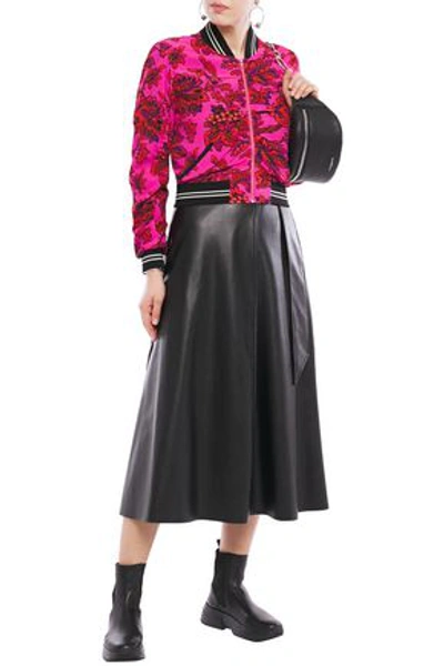 Mcq By Alexander Mcqueen Cropped Ruched Floral-print Crepe De Chine Bomber Jacket In Fuchsia