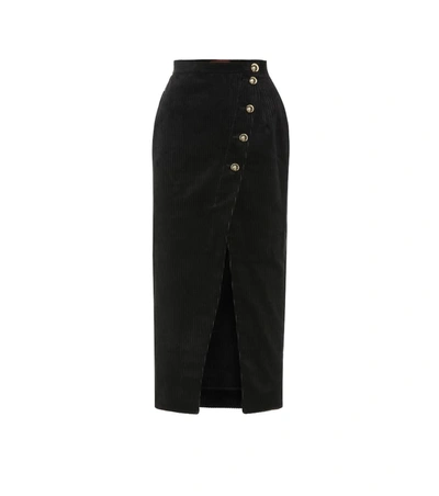 Alexa Chung Asymmetric Cotton-blend Corduroy Midi Skirt In Black