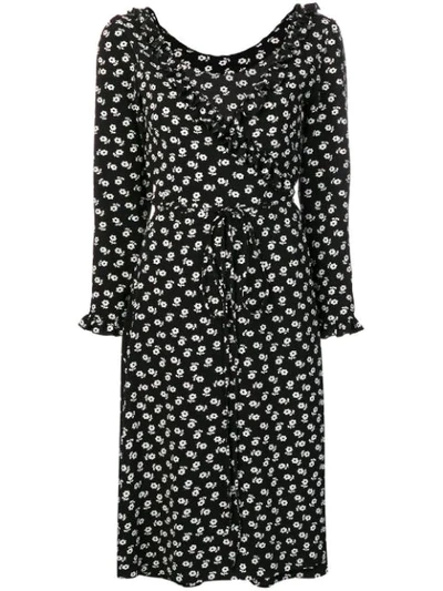 Alexa Chung Ruffle-trimmed Floral-print Crepe Wrap Dress In Black