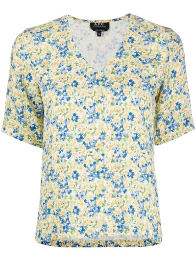 A.p.c. Lina Floral Crêpe De Chine Top In Yellow