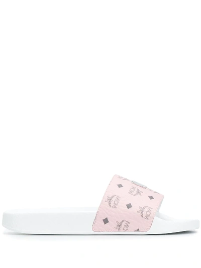 Pink Mcm Logo Slides Mcm Women's Visetos Slide Sandals In Pink