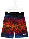 Msgm Kids' Foliage-print Logo Track Shorts In Black