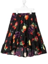 Msgm Kids' Fruit-print Flared Skirt In Black